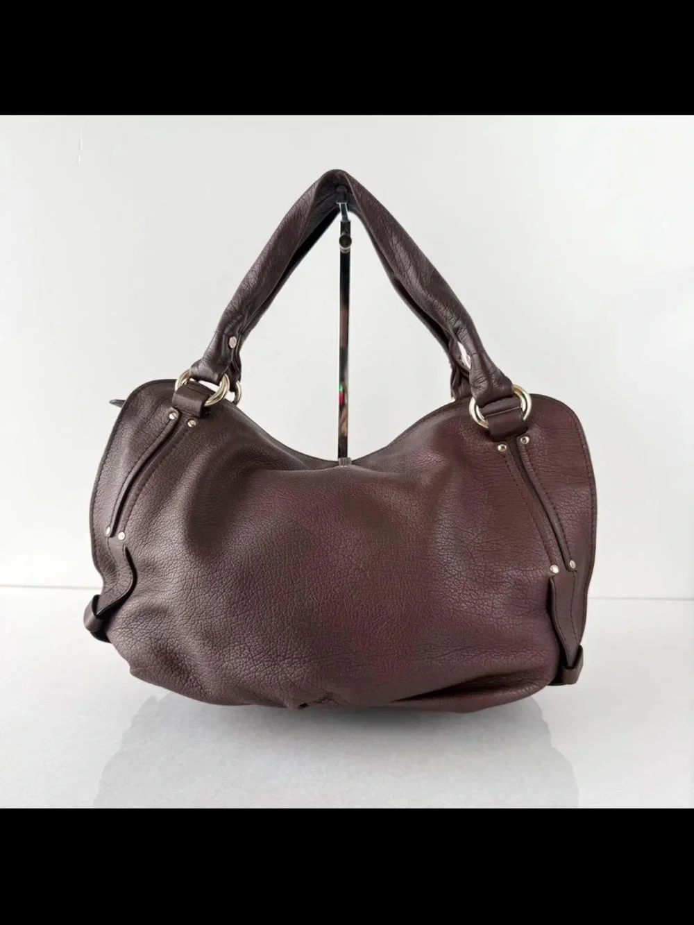 Celine Pebbled Leather Hobo Bag - Plum